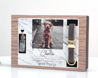 Custom Pet fur Keepsake . Dog Memorial Hair Box . Collar stand . Sympathy gift