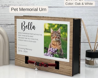 Personalized Pet Memorial Urn with Photo and Collar Holder . Pet Loss Sympathy Gift