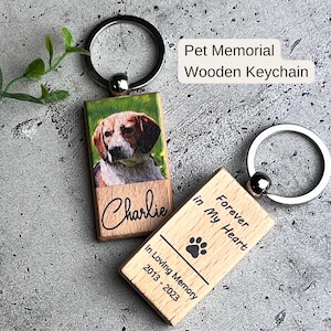 Custom Wooden Dog Photo Keychain, Cat Picture Keychains, Personalized Pet Portrait Keychain, Keyring for Pet Loss, Dog Memorial Gift