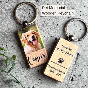 Personalised Wooden Pet Keyring, Dog Photo Keychain, Dog Cat Keyring, Pet Memorial Gift, Pet Sympathy