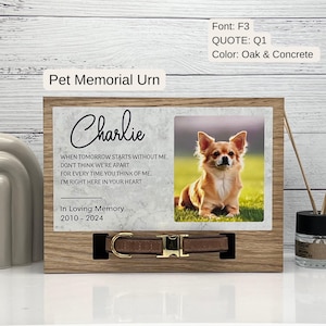 Pet Remembrance Urn with Custom Photo and Collar Holder - Honor Your Pet, Dog Urns for Ashes, Custom Wood Pet Urn