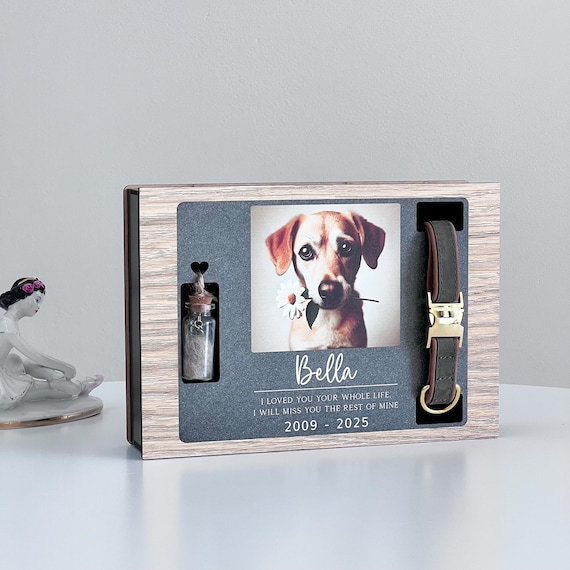 Personalized Pet Memorial Urn with Photo & Collar Holder, Fur keepsake jar, Custom pet ashes box