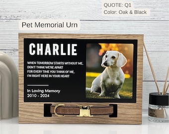 Personalized Pet Cremation Urn, Memorial Box, Dog, Cat, Custom Photo print Keepsake, Pet Collar Holder