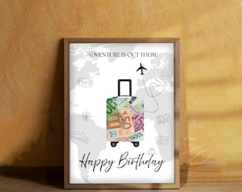 Regalo de cumpleaños para viajes con dinero / Impresión de maleta DIY (Descarga digital)