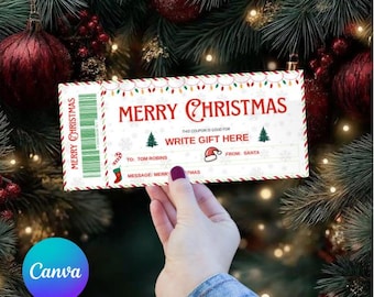 Sjabloon kerstcadeaubon, kerstman bewerkbare cadeaubon, afdrukbare kerstcadeaubon, lastminute kerstcadeau, kerstcadeaubon