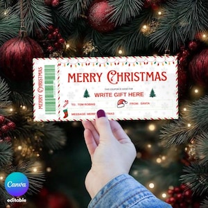 Plantilla editable de vale de regalo de Navidad, certificado de regalo de Papá Noel, cupón de regalo de Navidad imprimible, regalo de Navidad de última hora, vale de Papá Noel