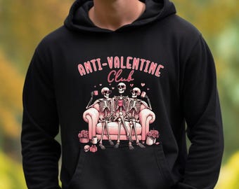 Esqueleto del Club Anti San Valentín PNG, diseño retro divertido (descarga digital)