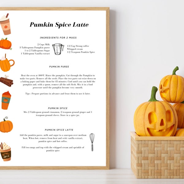 Pumkin Spice Latte recette automne fall autumn decoration download printable halloween postcard affiche