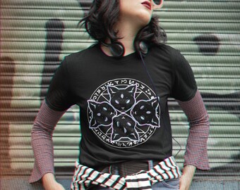 Creepy Kawaii Cat Shirt, Occult Pentagram, Pastel Goth Clothing