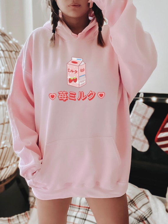 Japanese Strawberry Milk Hoodie Kawaii Japanese Print Hoodie Cute Milkshake Hoodie Cute Gift for Teens Etsy Ireland