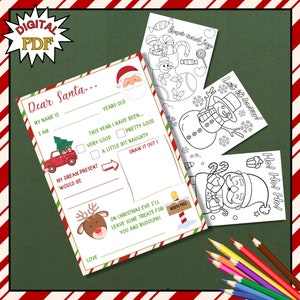Carta a Santa IMPRIMIBLE, Querido Santa, Lista de Navidad para niños, Páginas para colorear adicionales, Navidad, Plantilla imprimible SANTA