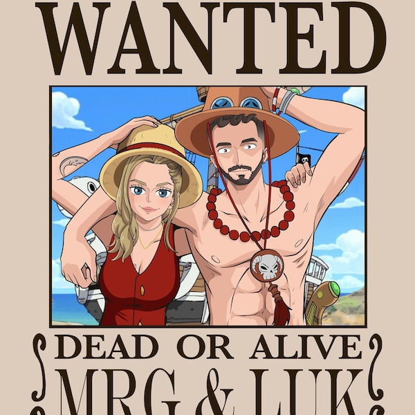 Custom Wanted Poster Anime, Cadeau personnalisé Luffy Zoro, Nami,Pirate imprimable, Affiche wanted personnalisé DIGITAL