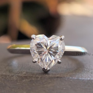 2 Ct Heart Moissanite Solitaire Engagement Ring, Dainty Heart Engagement Ring, Unique Wedding Anniversary Ring, Valentines Day Gift Ring