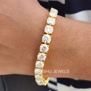 6.5mm Round Moissanite Tennis Bracelet, 14K Solid Gold Moissanite Bracelet for Women, Tennis Bracelet for Bridesmaids, Anniversary Gift