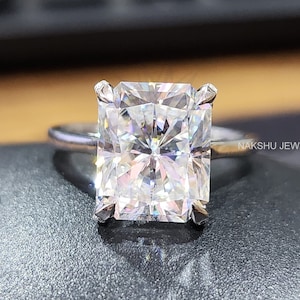 5 CT Radiant Cut Hidden Halo Moissanite Engagement Ring, Radiant Cut Solitaire Wedding Ring, Classic 4 Prong Set Anniversary Gift For Her