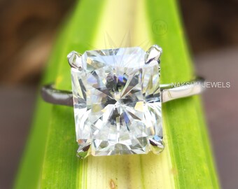 Splendido anello di fidanzamento Moissanite con taglio radiante, anello in oro bianco 14K, anello nuziale solitario Moissanite, anello di promessa, regalo per le donne