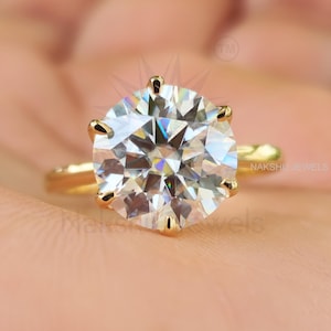 Round Moissanite Solitaire Engagement Ring for Women, 14k Solid Gold Tulip Setting Round Engagement Ring, Round Cut Wedding Ring for Gifts
