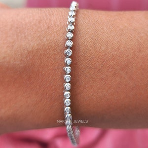 Round Moissanite Tennis Bracelet, 14K Solid Gold Moissanite Bracelet for Women, Bezel Set Tennis Bracelet for Bridesmaids, Anniversary Gift