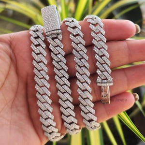 Iced Out Sparkling Moissanite Cuban Link Chain, Hip Hop Miami Cuban Link Chain for Women/Mens Fashion Jewelry, 10MM Wide Cuban Link Chain