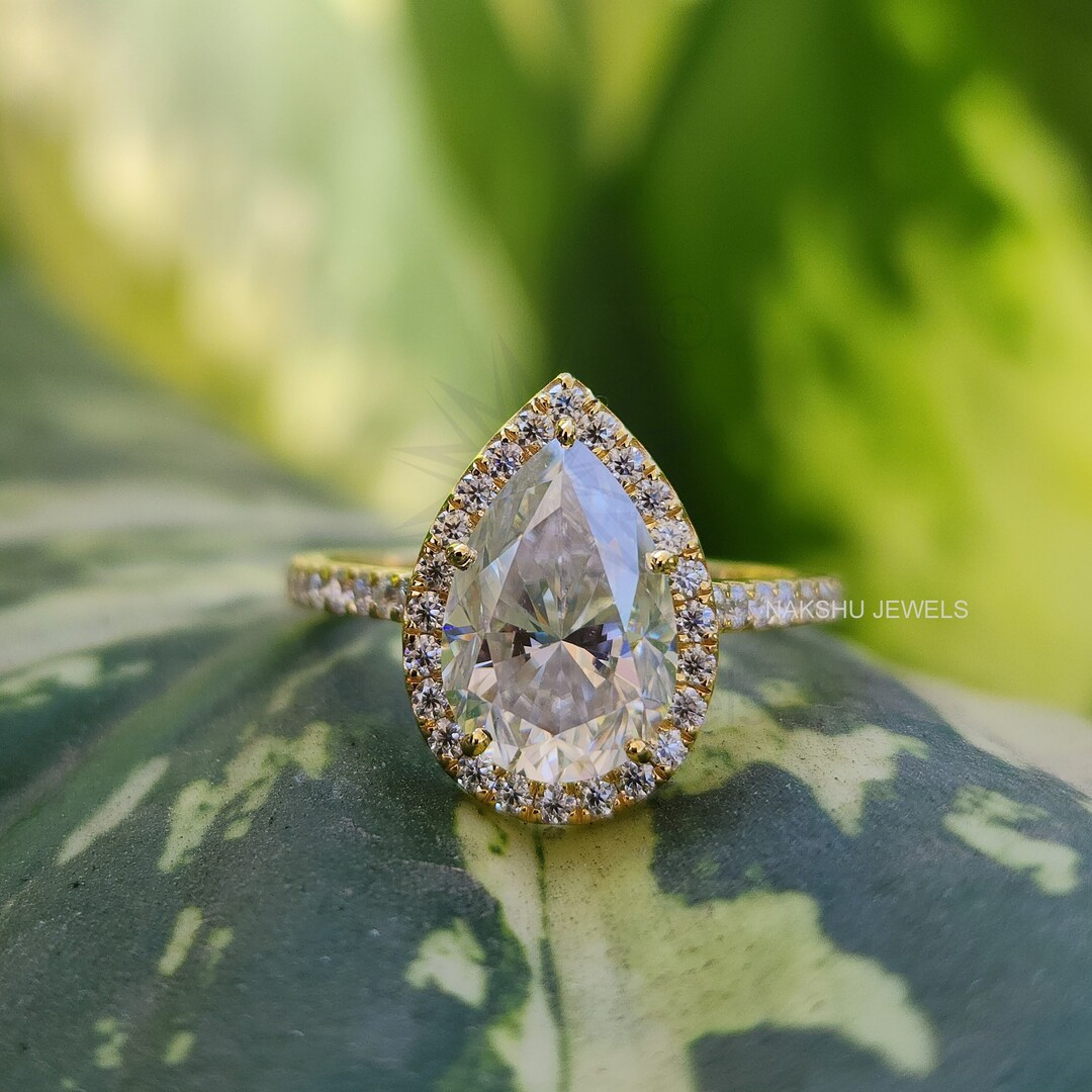 3 CT Pear Cut Moissanite Engagement Ring Pear Cut Halo Ring Tear Drop ...