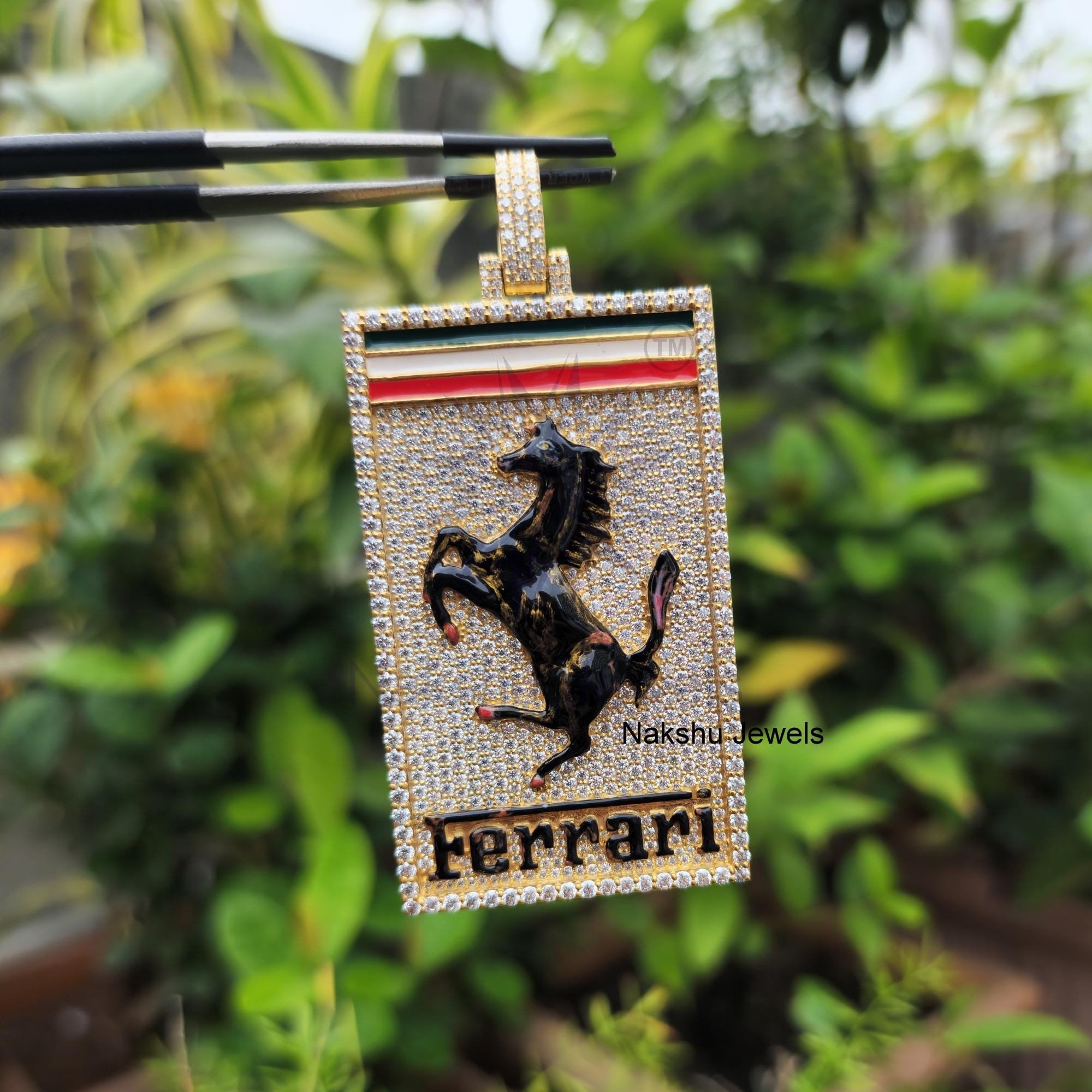 Custom Real Moissanite Pendant, Ferrari Horse Name Charm Necklace