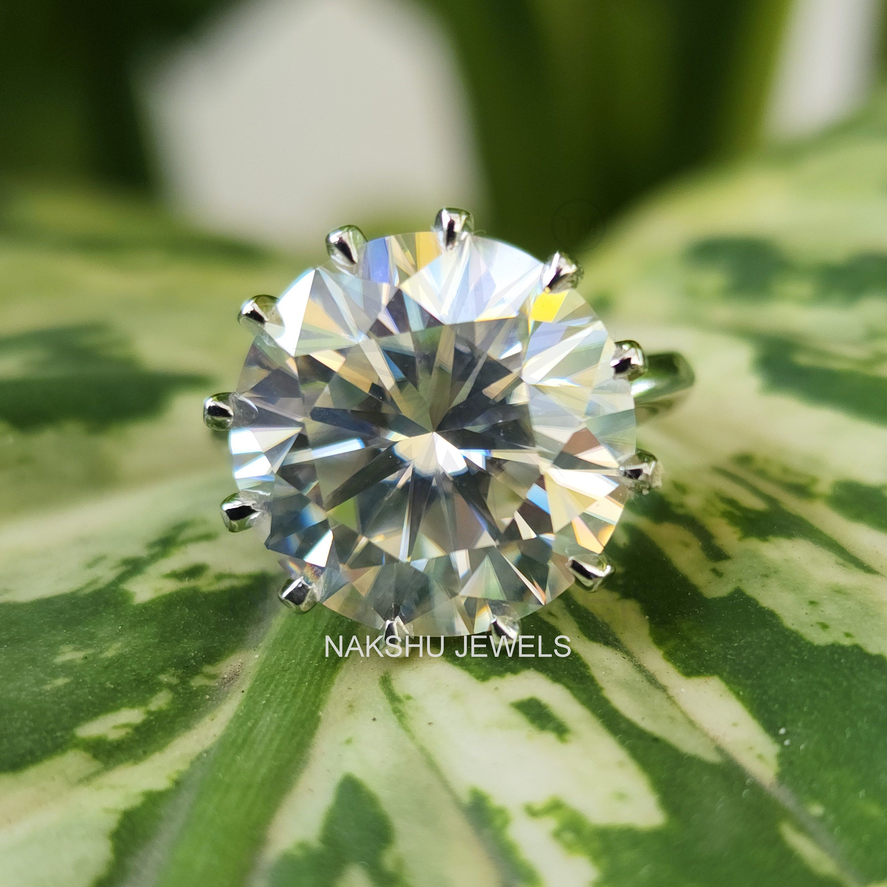 Large Round Moissanite Engagement Ring, Round Moissanite Solitaire Wedding Ring, White Gold Moissanite Bridal Ring, Anniversary Gift for Her