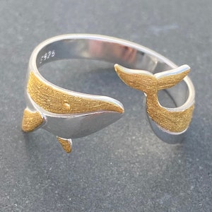 Marine Animal Ring Open Adjustable Whale Gold and Silver S925 Ring with gift box birthday gift mother gift wedding ceremony gift