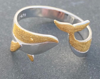 Marine Animal Ring Open Adjustable Whale Gold and Silver S925 Ring with gift box birthday gift mother gift wedding ceremony gift