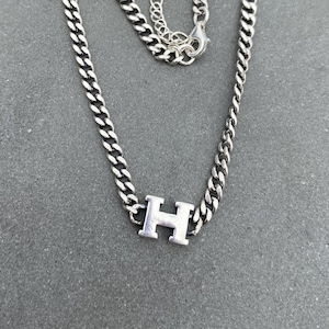 Plata esterlina 925 cadena gruesa letra H inicial H collar con caja de regalo cumpleaños ceremonia de boda regalo joyería nupcial para ella para él