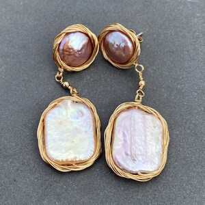 24ct gold plated hand wired big baroque rainbow freshwater pearls modern style earrings with gift box birthday gift for her