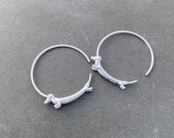 Dachshund sausage dog Charm Earring-Sterling Silver 925 Puppy Dog Hoop Earring-Cute Body-Dachshund Lover Jewelry-Gift for woman