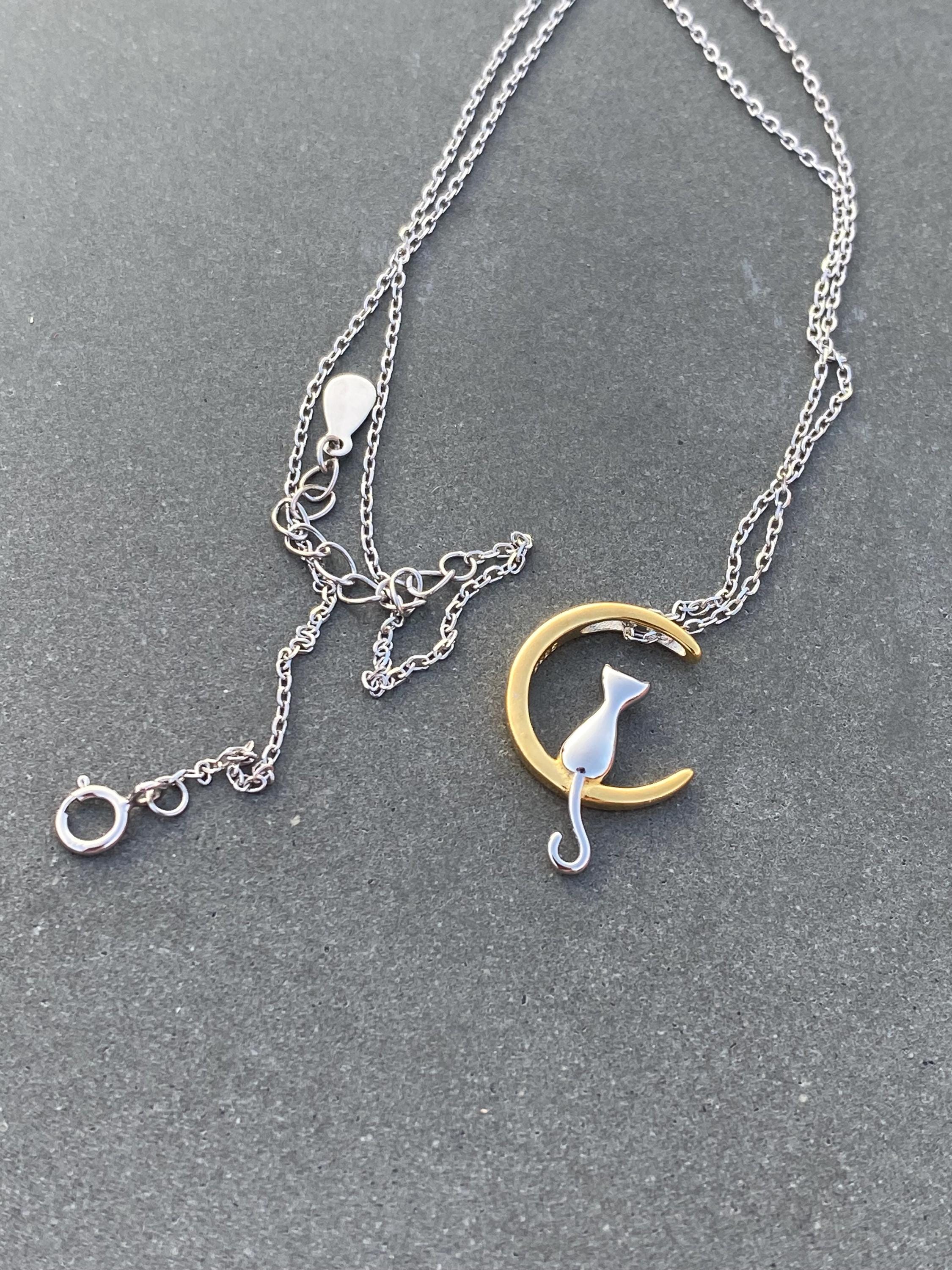 Bellitia Collana Con Ciondolo Gatto In Pietra Di Luna - Argento Sterling 925 Placcato Oro Rosa, Regalo San Valentino