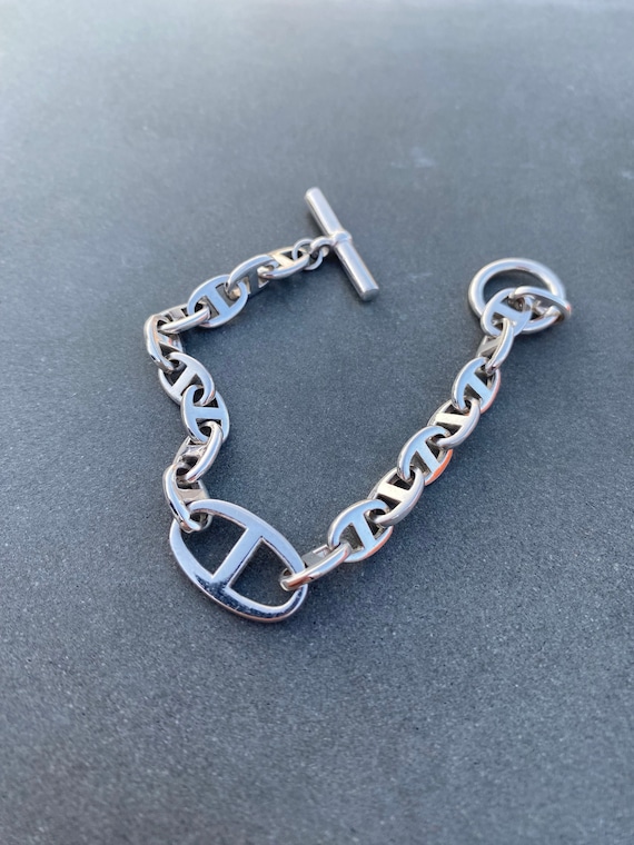 Sterling Silver S925 Pig Nose Shaped Link Silver Bracelet With