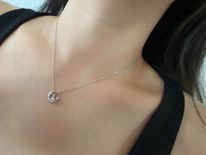 The little prince necklace s925 sterling silver star and moon pendant collarbone chain