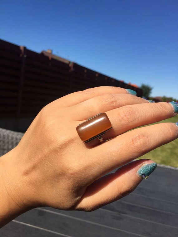 Authentic Antique Baltic Amber Ring Rectangle Lux… - image 8