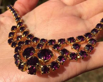 1940 Vintage lila Amethyst Glas Kristalle Halskette seltene Sammlerstücke Frauen Geschenk für ihre Mutter Tochter Frau Geburtstag Jahrestag