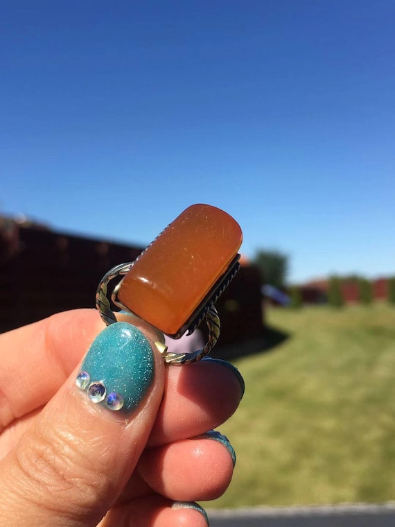Authentic Antique Baltic Amber Ring Rectangle Lux… - image 1