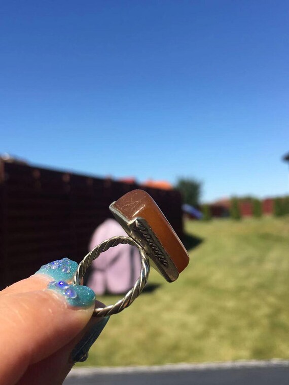 Authentic Antique Baltic Amber Ring Rectangle Lux… - image 7