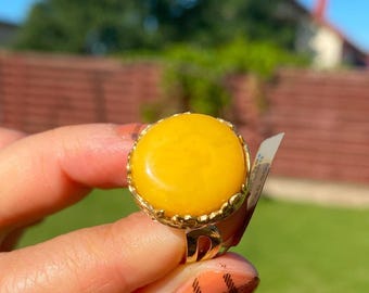 Anillo de ámbar báltico auténtico color caramelo amarillo plata 925 chapado en oro de 14 k anillo redondo abierto ajustable regalo de lujo para su hija madre