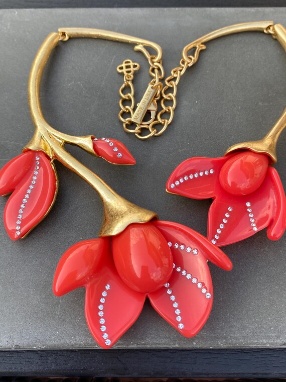 Collier Ras Du Cou Oscar De La Renta - Fleurs Dorées Et Strass Cristal - Neuf Sans Boîte