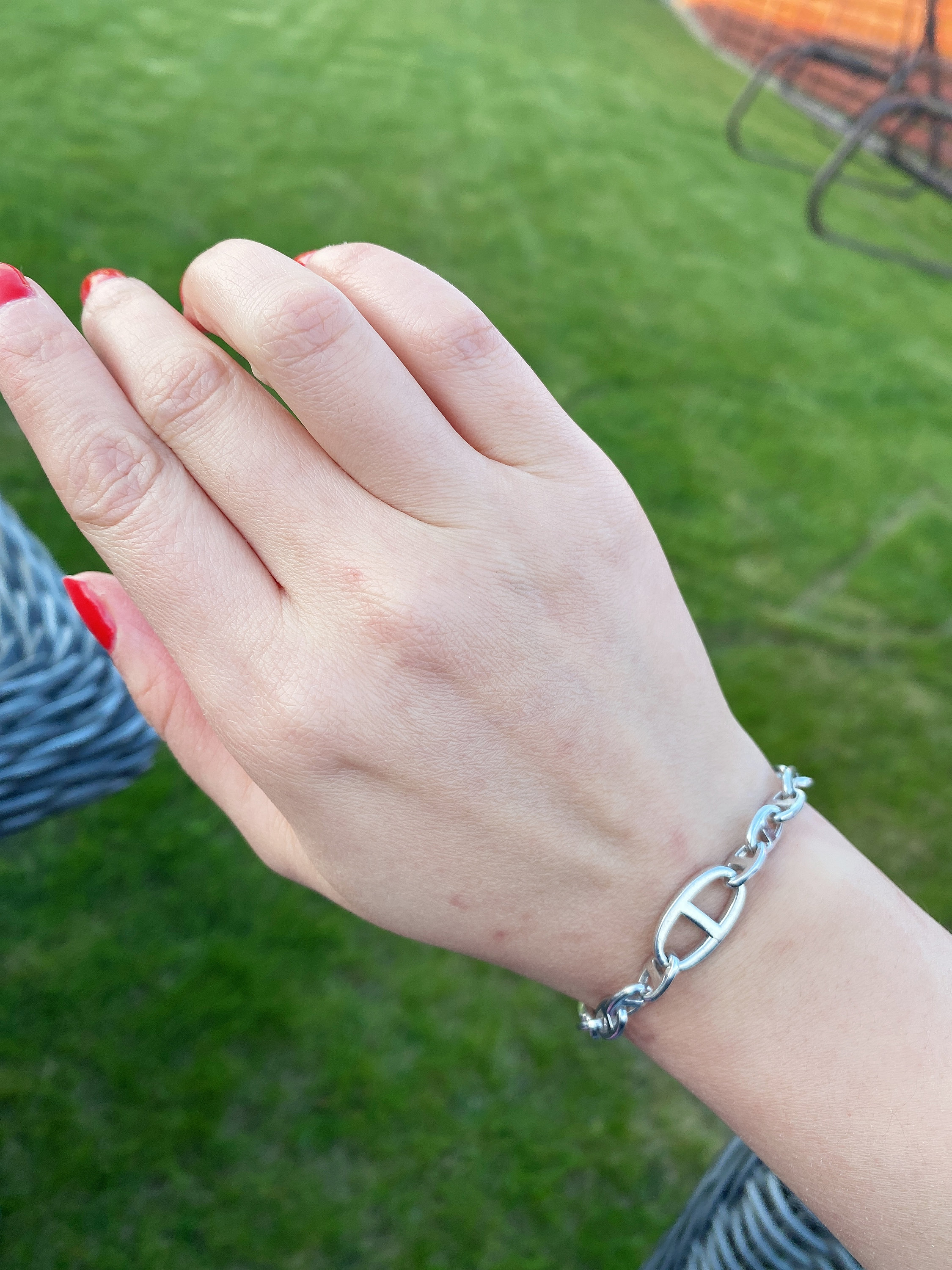 Sterling Silver S925 Pig Nose Shaped Link Silver Bracelet