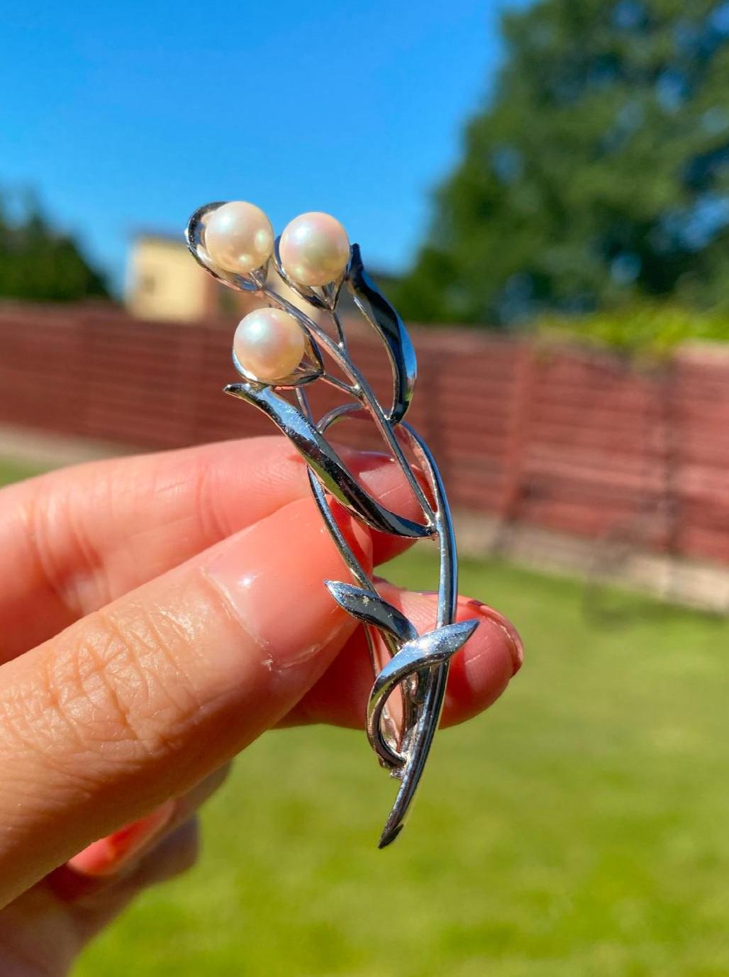 Vintage VTG Sea Pearl AKOYO Sterling Silver 925 Brooch Pin Luxury