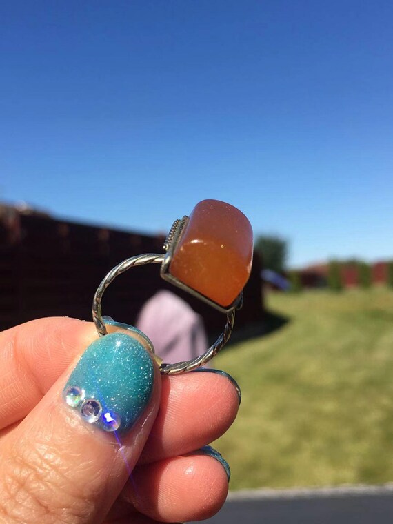 Authentic Antique Baltic Amber Ring Rectangle Lux… - image 4