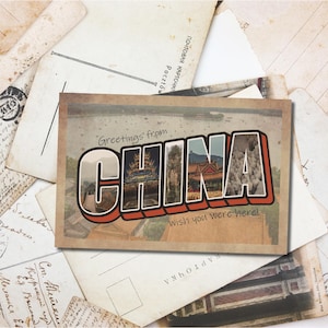 Vintage Postcard - China , Printable Postcard, Digital Postcards, Digital Download, Instant Download