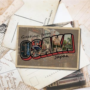 Vintage Postcard - Osaka, Printable Postcard, Digital Postcards, Digital Download, Instant Download
