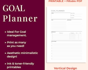Printable Goal Planner Well Structured Minimalist Design,  A5/A4/Letter/ Fillable PDF G102
