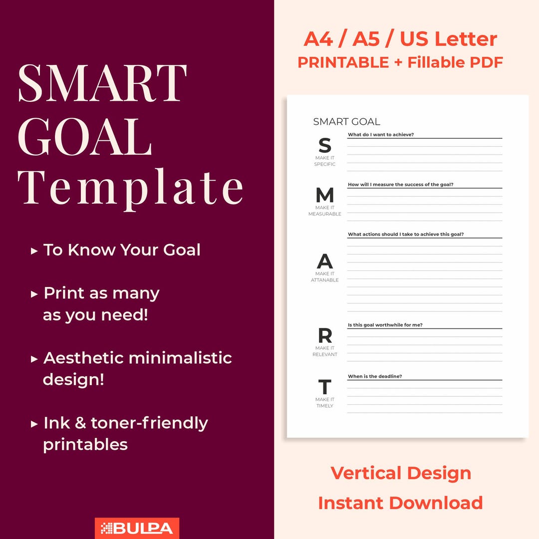 SMART Goal Planner: One Page Printable (a4/a5/letter), Fillable PDF - Etsy