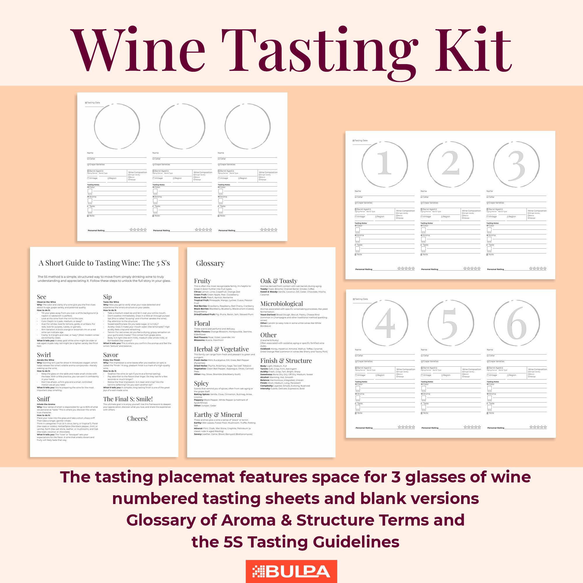 Printable Wine Tasting Kit – Placemat Numbered Sheets and Blank ...
