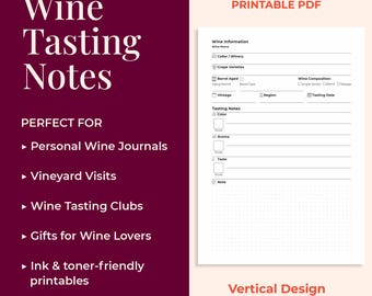 Wine Tasting Notes Template | Printable Wine Journal PDF | Sommelier Log Book