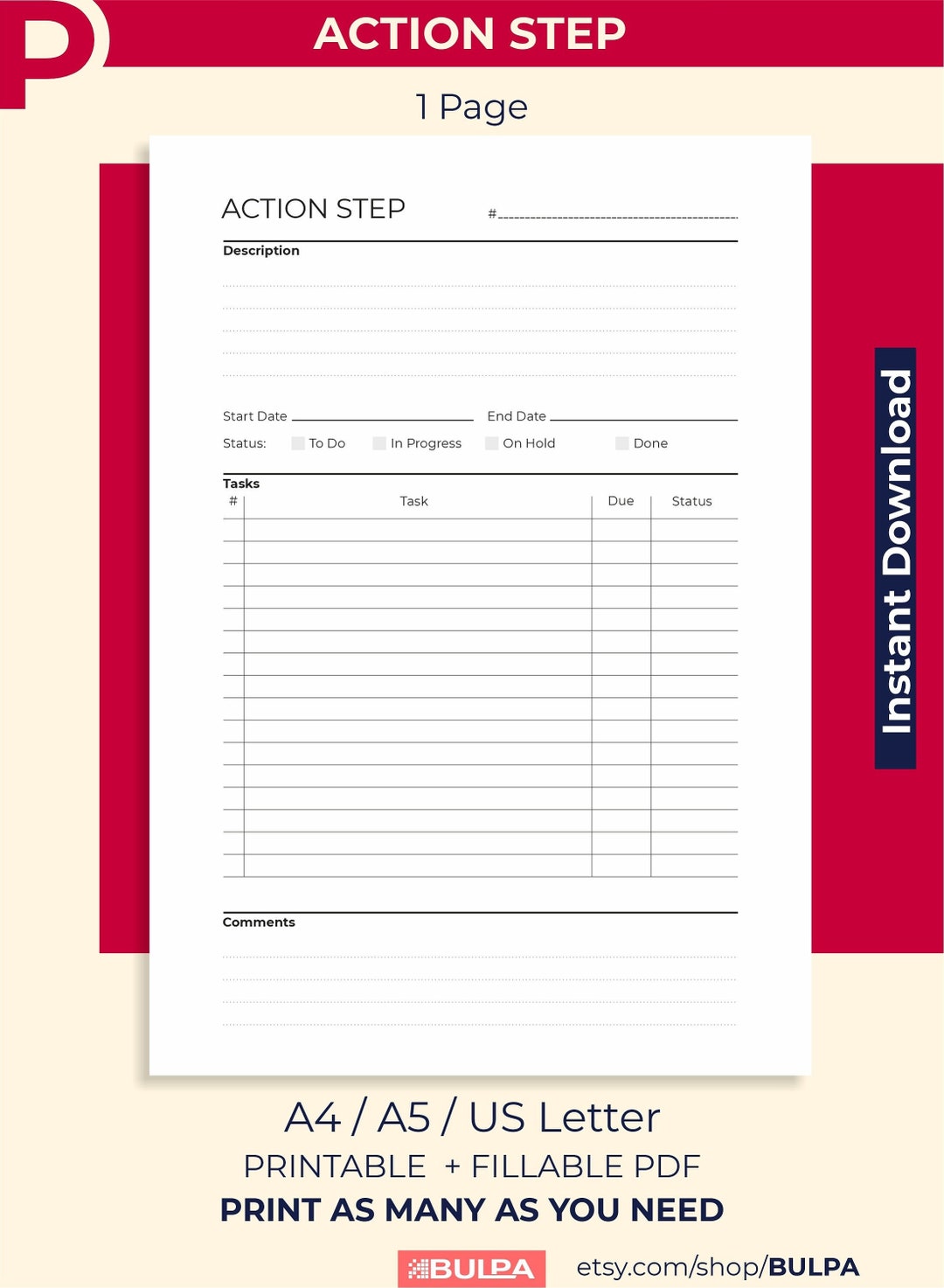 Action Step for Printable or Digital Fillable, Minimalist Design, A5/a4 ...